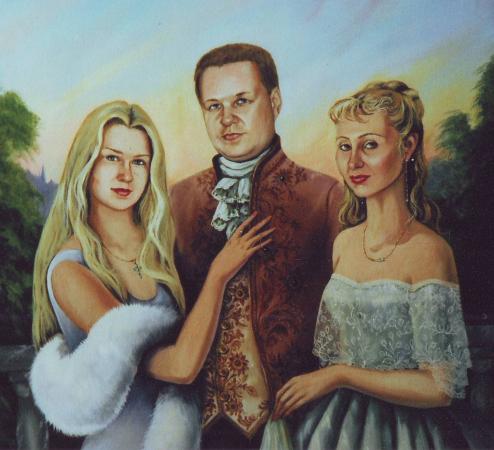 Семейный портрет в стиле IХ века. Холст, масло. 100х100. Автор: Лада Огнева.